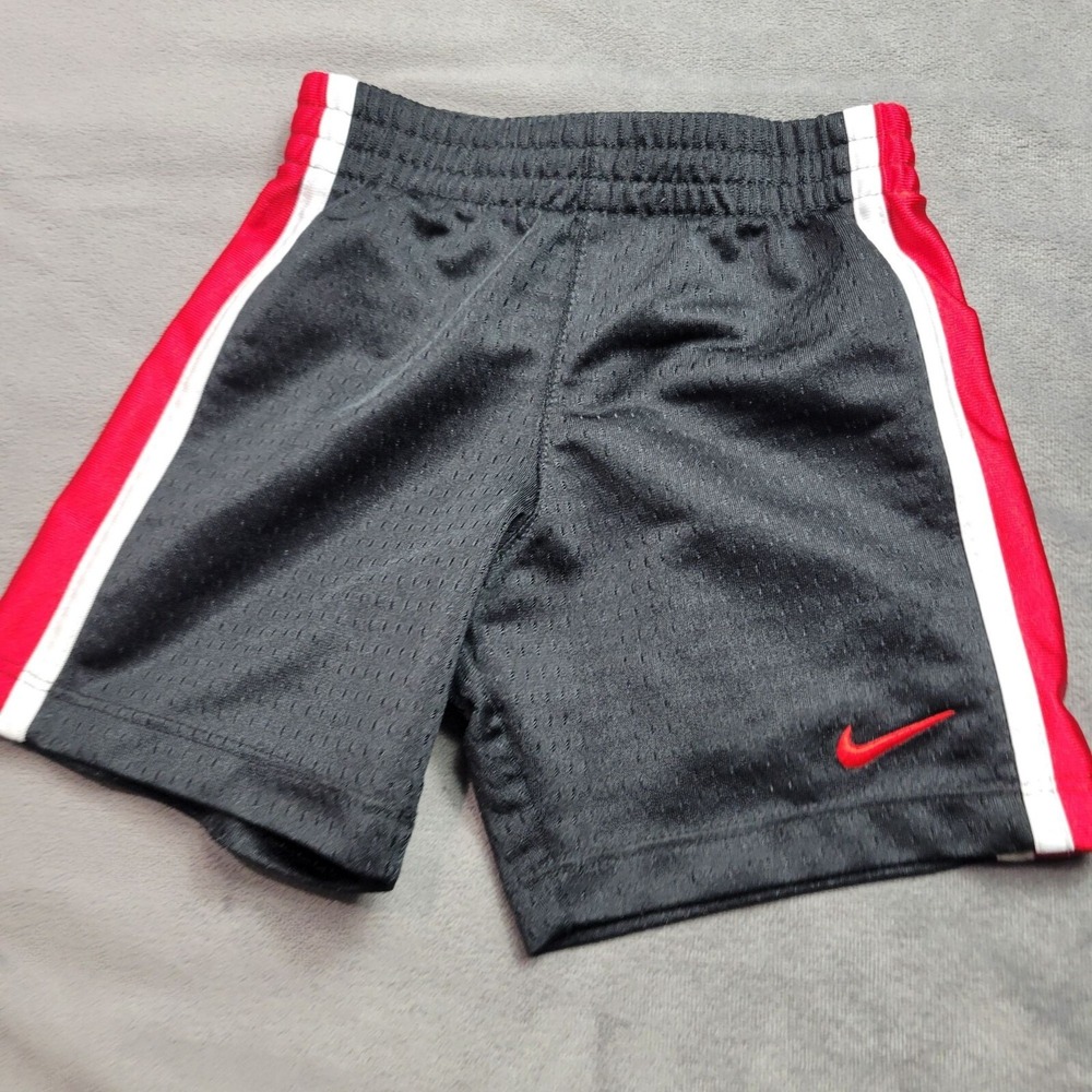 Nike Toddler Boys Black Shorts With Red & White Stripes Athletic Mesh 24M